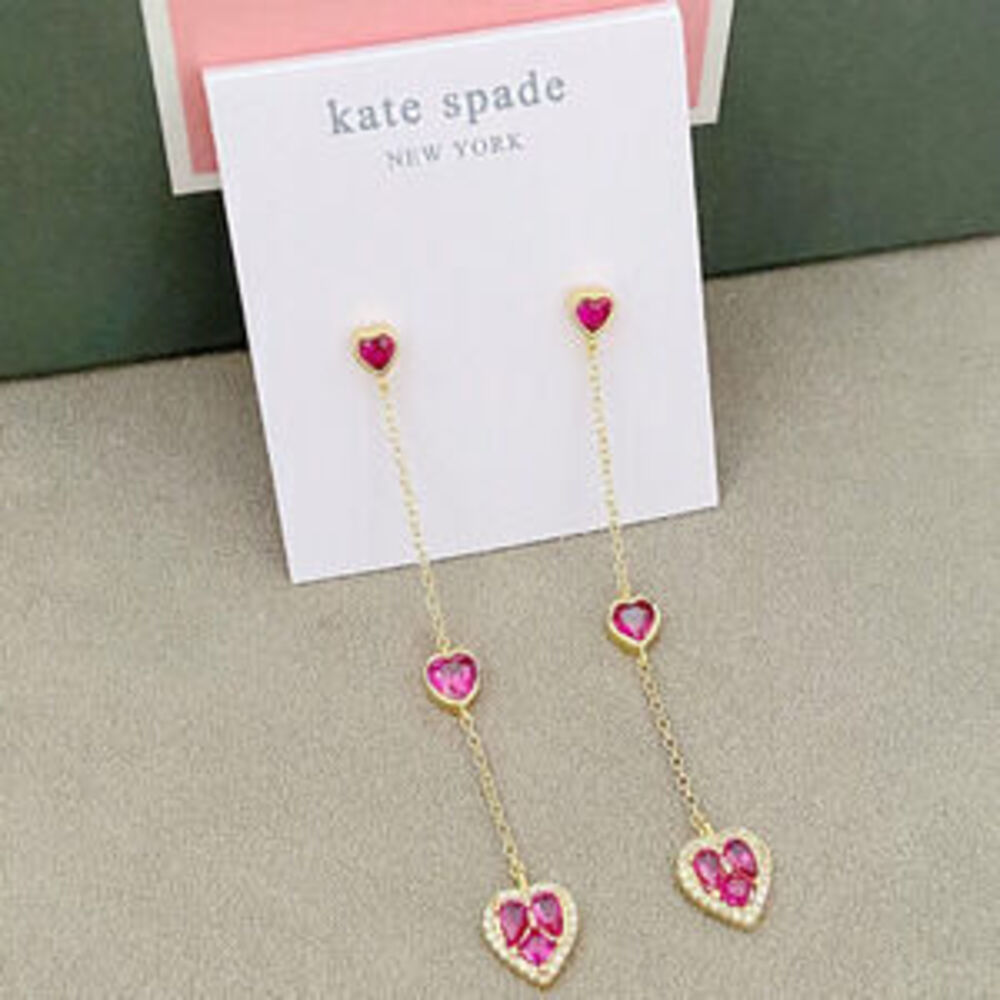 kate spade Red Zircon Tassel Heart Metal Drop Earrings